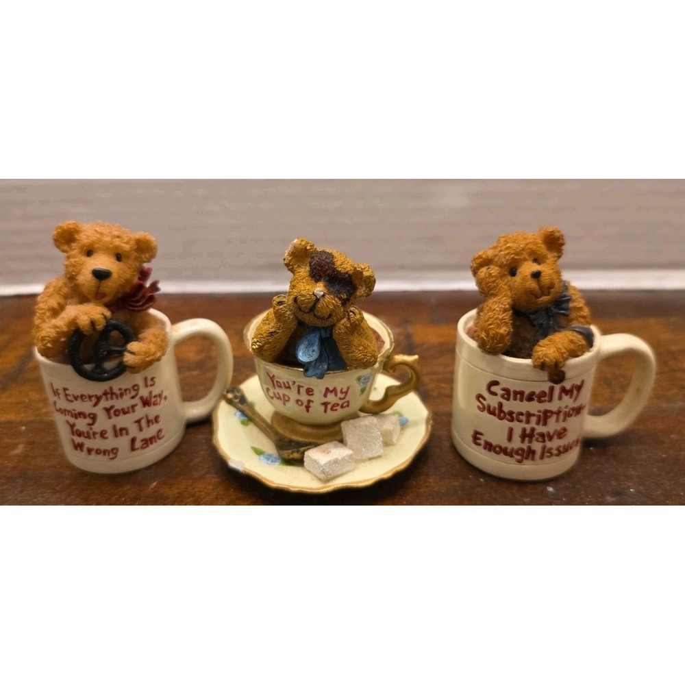 Boyds Bears Figurine Lot of 3 Razz-Bearies & Teabearies Dodger Pekoe Ima Mess